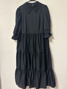 Women's Black Lace-Collar Tiered Maxi Dress XL